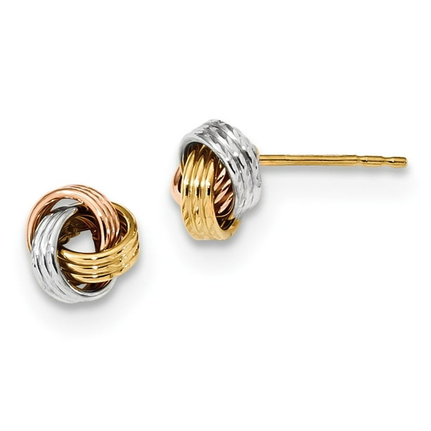 14k Tri-Color Gold Heart Flower Post Earrings, 8mm X 7mm 14k Tri-Color Gold Heart Flower Post Earrings, 8mm X 7mm